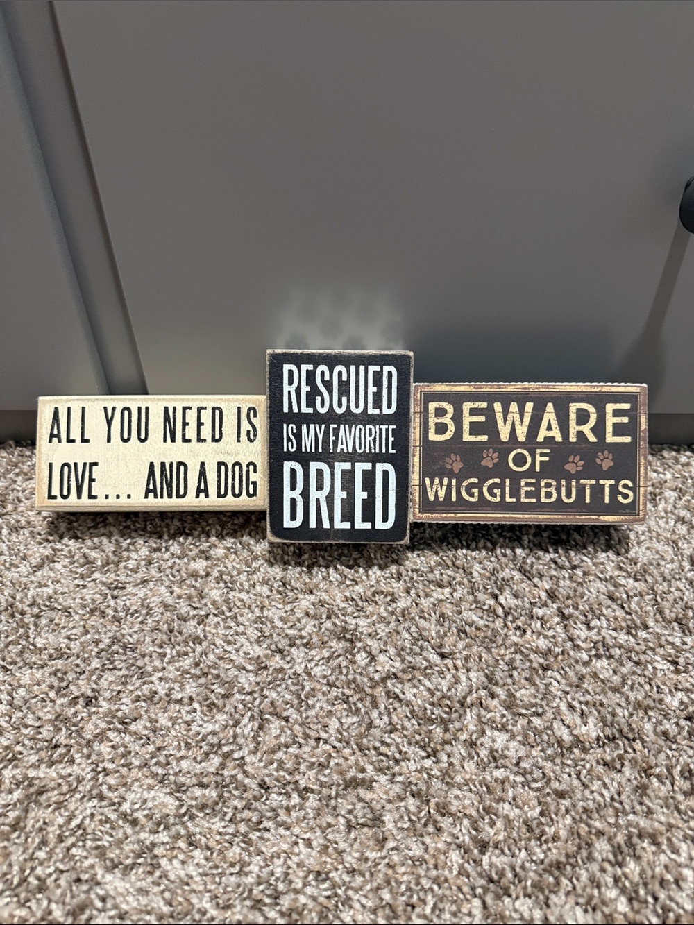 Rustic Dog Sign Trio - Black, Cream, Brown